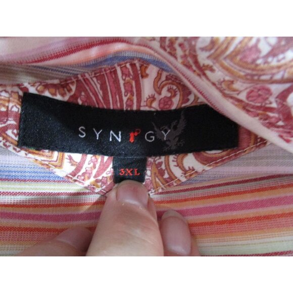Synergy Raspberry Peach Paisley Button Up Shirt 3XL Liberty Cuffs EUC - Picture 3 of 16